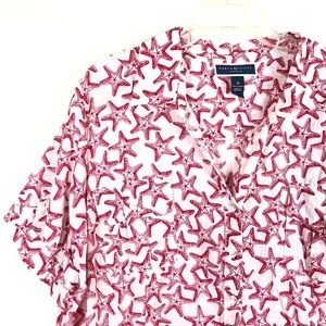 Karen Scott Red Starfish Button Down Top
